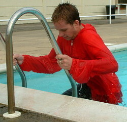 anorak swimming fully clothed